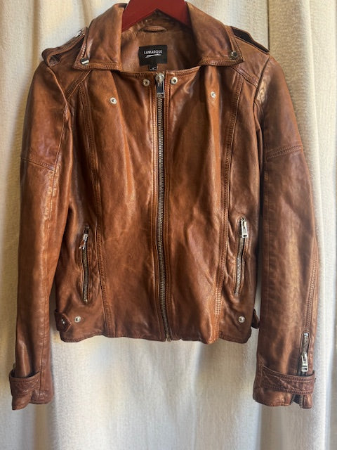 Lamarque Cognac Lamb Leather Moto Jacket