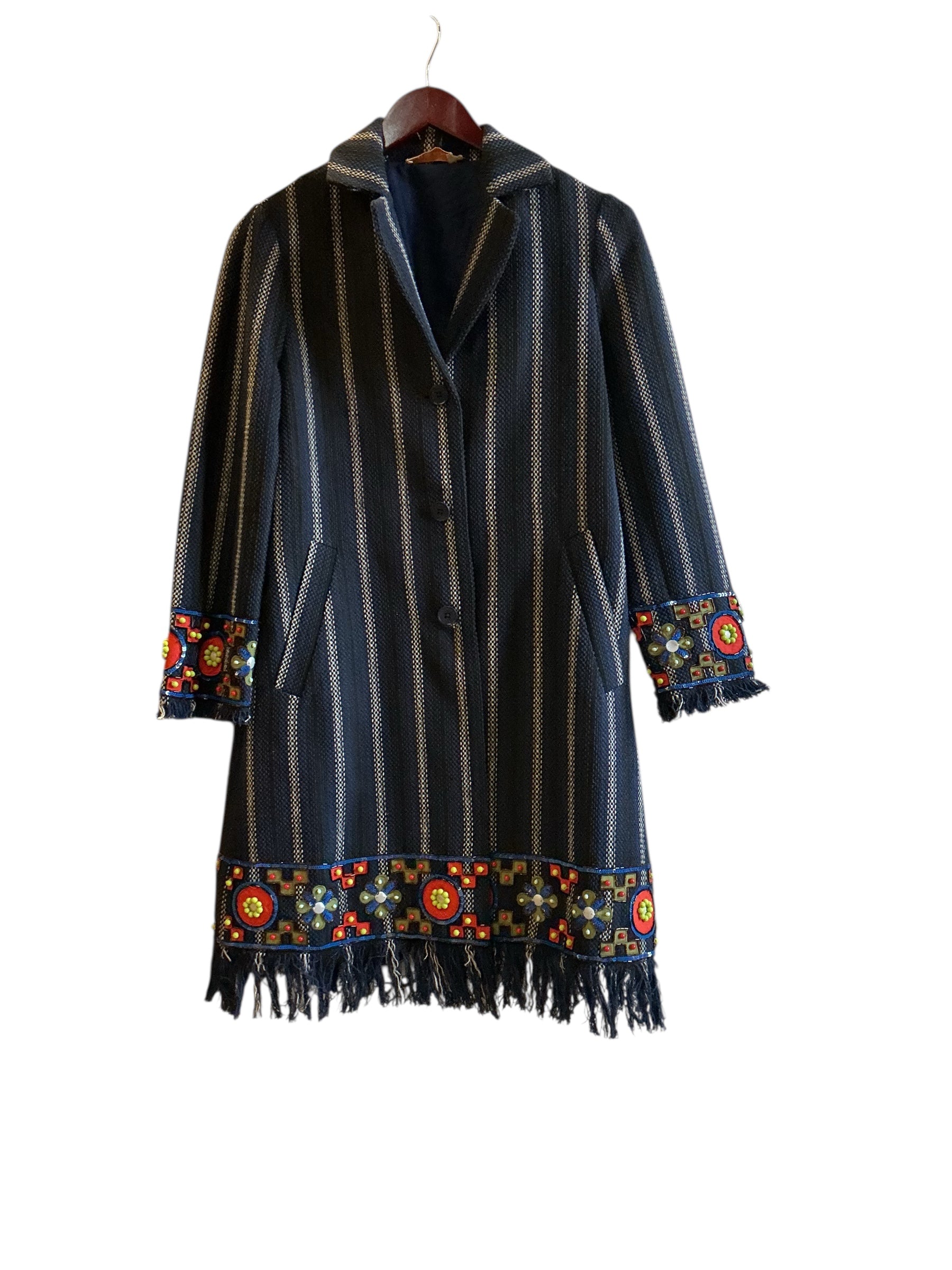 TORY BIRCH EMBELLISHED STRIPE COAT