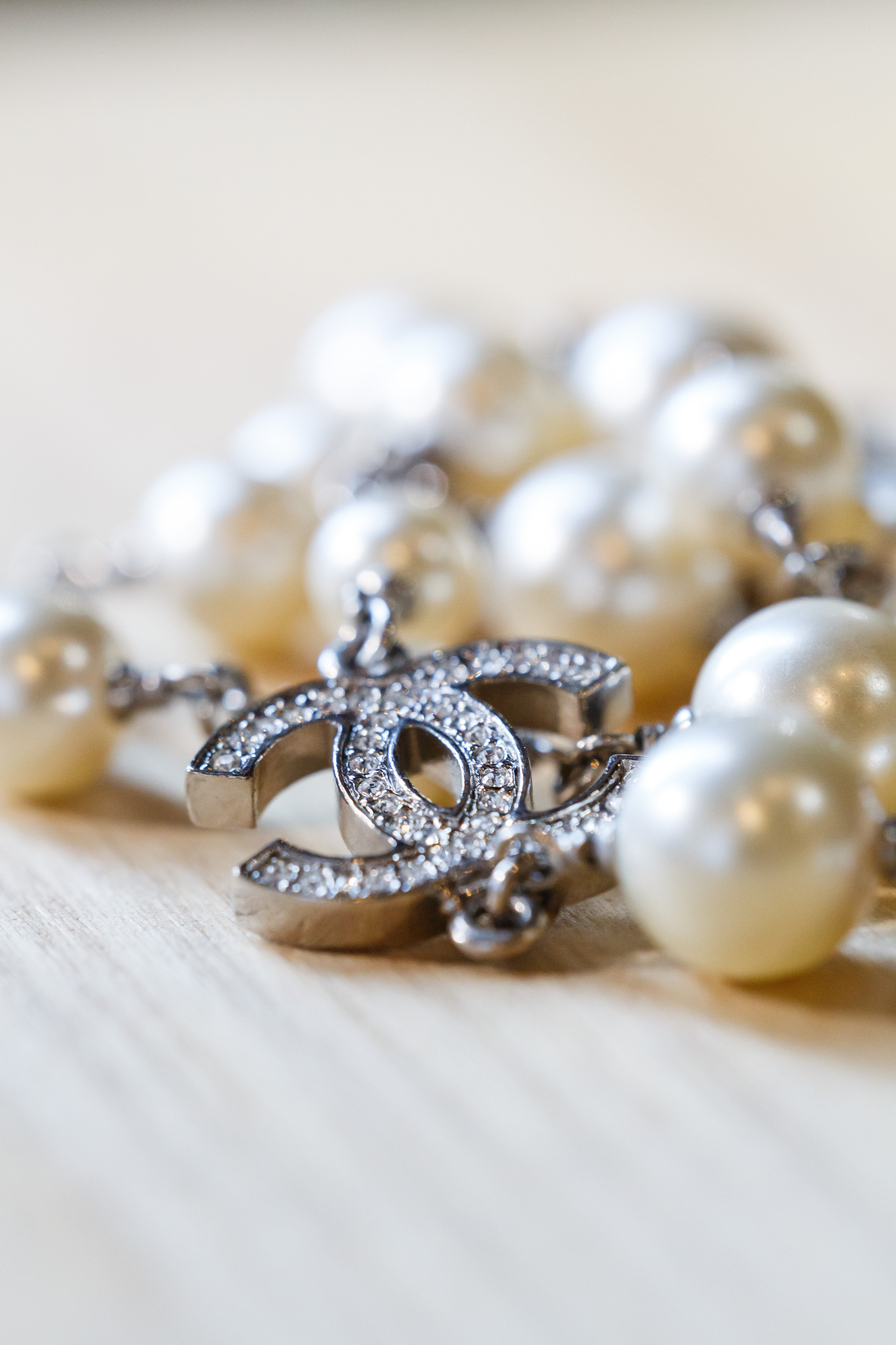 Chanel Pearl CC Logo Long Necklace - Silver